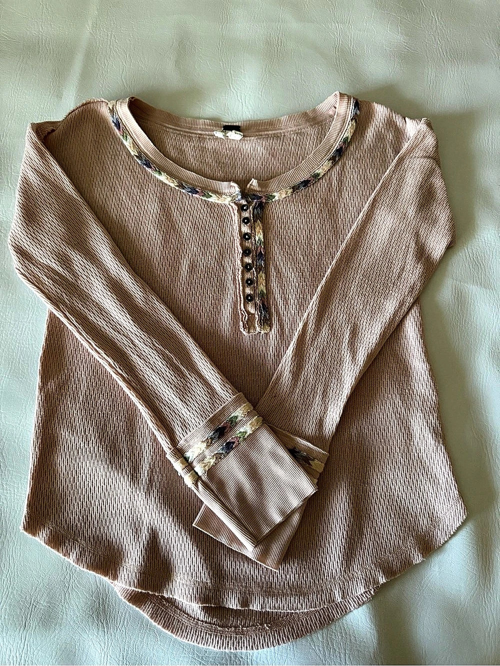 We The Free Jamie Henley Embroidered Long Sleeve Tunic Pink Medium